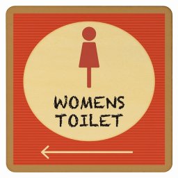 9x9cm トイレ 御手洗 TOILET トイレマーク レトロ デザイン WOMENS 左 矢印 ピクトサイン 木製ドアサイン ドアプレート インテリア 施設 案内