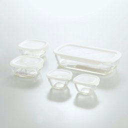 HARIO 耐熱ガラス製保存容器・ミニ角小鉢5点セット ハリオ KSTL-3508-OW シール容器【送料無料】