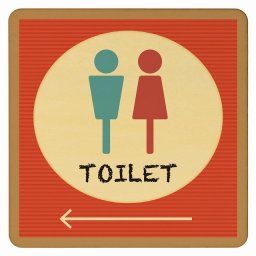 9x9cm トイレ 御手洗 TOILET トイレマーク レトロ デザイン 男女マーク 左 矢印 ピクトサイン 木製ドアサイン ドアプレート インテリア 施設 案内