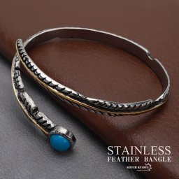 ステンレス フェザーバングル ターコイズ シルバー ゴールド ブルー 羽 ウィング オープンバングル インディアン ブレスレット メンズ 男性 お洒落 人気 トレンド 流行り 金属アレルギー対応 父の日 腕輪