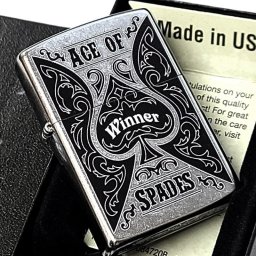 ZIPPO ライター スペード レトロ ジッポ ACE OF SPADES おしゃれ モノクロ ユーズド加工 シルバー ブラック かわいい ストリートクローム レディース メンズ プレゼント ギフト