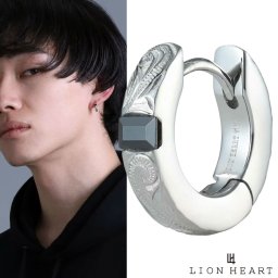 ライオンハート ハワイアン フープピアス ストーン サージカルステンレス シルバー ブラックジルコニア 片耳用 1点売り メンズ ブランド LION HEART