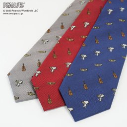 ピーナッツ／ネクタイ (スヌーピー：楽器モチーフ柄)） ネイビー、レッド、グレー キャラクター プレゼント ギフト Peanuts necktie オススメ シルク100% ブランドネクタイ ネクタイブランド   ビジネス キャラクター スヌーピー  送料無料  PN918309