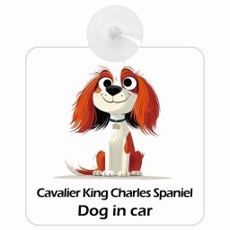 Cavalier King Charles Spaniel キャバリアキングチャールズスパニエル DOG IN CAR 吸盤 収れん火災防止タイプ 車内用 アメリカン カートゥーン スタイル アニメ風 ドッグオンボード 安全対策 あおり運転 セーフティサイン 窓ガラス カーサイン 車 犬