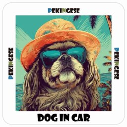 Pekingese ペキニーズ 犬 カーステッカー DOG IN CAR 海 麦わら帽子 サングラス 夏 13x13cm 正方形 防水 屋外 屋内 車ステッカー ステッカー 車 かっこいい おしゃれ かわいい バイク サインステッカー カーサイン