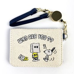 スヌーピー Openパスケース デニム 紙袋 定期入れ リール付き 白 グッズ  (MCOR)