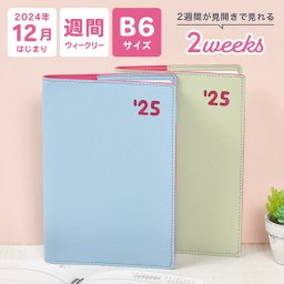 ダイアリー 手帳 2025年 12月始まり B6 スケジュール帳 月曜日始まり カラーエッジダイアリー 週間 月間 ウィークリー 見開き 2週間 1ヶ月 レディース 女性 シンプル おしゃれ かわいい 仕事用 デイリー ベージュ ピンク ブルー グリーン ダイカット バイカラー レイメイ藤井