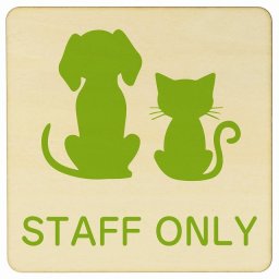 動物イラスト付 STAFF ONLY ナチュラルグリーン 27x27cm 正方形 木製 ドアプレート おしゃれ スタッフオンリー スタッフルーム 関係者以外立ち入り禁止 動物病院 老犬ホーム 犬 猫 ネコ ドッグラン 動物園 ペットショップ ペット マナー お願い 獣医