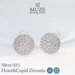 【職人の魂】MUZE JEWELRY  パヴェサークルピアス キュービックジルコニア パヴェ ピアス SV925 ハートキューピッド Heart&Cupid シルバーピアス 誕生日 彼女 妻 記念 made in japan