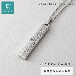ハワイアンジュエリー ネックレス 刻印 ステンレス レディース メンズ 男女兼用 大人 シンプル 金属アレルギー対応 プレート キュービックジルコニア ハワイアン ペンダント サージカルステンレス スティールシルバーカラー テラグラティア Terra-gratia【gpss1365st】単品