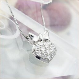 【完全無色透明Fカラー・高級仕様】K18YG/PG/WG【0.26ct】ダイヤモンドハートパヴェペンダントネックレス『RibbonHeart』 [SIクラス F～Dカラー 無色透明 GOOD～VERYGOOD] ハートアンドキューピット エレガント＆キュートなコラボ 18K ゴールド 18金 ハート リボン【送料無料】    LPN-326B