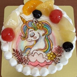 ☆イラスト生クリームデコレーションケーキ　4号☆ 12cm