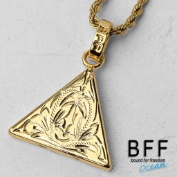 BFF ブランド トライアングルネックレス ゴールド 18K GP gold 金色 プルメリア 三角形 ハワイアンジュエリー ロープチェーン 彫金 手彫り 専用BOX付属