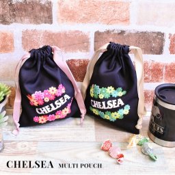巾着 ポーチ チェルシー CHELSEA お菓子 巾着ポーチ パッケージ カワイイ レディース コスメポーチ 大きめ 使いやすい 軽い プリント ユニーク 柄 総柄 女性 プレゼント ギフト 誕生日 新作 人気 ポップ 小物 収納 旅行 小物入れ レトロ