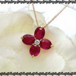 即日発送【グレードup即日発送不可】【大特価】K18YG/PG/WG/PT900【1.6ct】ルビー ペンダント ネックレス クローバー フラワー ダイヤモンドネックレス 天然ルビー ダイヤ0.03ct【SIクラス 無色透明 F～Dカラー GOOD～VERYGOOD】7月誕生石 記念日【送料無料】   LPN-463B