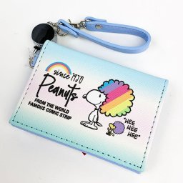 SNOOPY スヌーピー 二つ折りパスケース BL レインボースヌーピー  パスケース 定期入れ リール付きパスケース 青 グッズ  (MCOR)