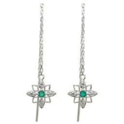 プラチナ エメラルド ピアス ロングピアス 星 揺れる ピアス