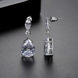 ピアス 両耳用 キュービックジルコニア ホワイト ブルー 真鍮 シルバー スタッド ペア ドロップ 大粒 4本爪 揺れる ゆれる ぶら下がり おしゃれ きれいめ e19092517