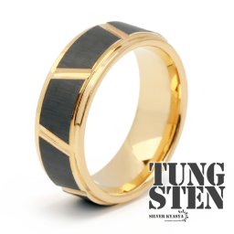 タングステン マットブラック 幅8mm メタリック ゴールド カットリング フラットバンド 平打 つや消し 金属アレルギー対応 ごつめ 指輪