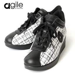 ルコライン 靴 アージレ バイ ルコライン スニーカー agile-018WH BOUCLE ツイード調生地 ホワイト 合皮 ブラック サイドファスナー付 agile by RUCO LINE