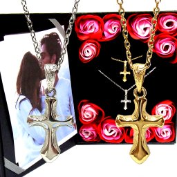 ペアネックレス ペアハワイアンジュエリー クロス カレイキニ 金属アレルギー対応 サージカル ステンレス 花 入浴剤 写真フレーム フラワー