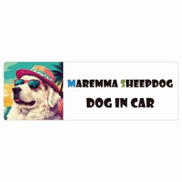 名入れ可 Maremma Sheepdog マレンマシープドッグ 犬 カーステッカー シール DOG IN CAR 海 麦わら帽子 サングラス 夏 15x5cm 長方形 防水 屋外 屋内 車ステッカーステッカー 車 バイク サインステッカー カーサイン