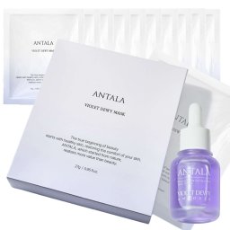 即納 韓国コスメ 大人女性向け マスク10枚&美容液セット アンタラ ANTALA ヴァイオレット ツヤ肌集中 マスク 10枚 ＋ 美容液 セット フェイスマスク シートマスク セラム ツヤ 透明感 高保湿 ハリ 低刺激 敏感肌 乾燥肌 韓国 スキンケア 美容 お手入れ 贅沢ケア 母の日 プレゼント ギフト