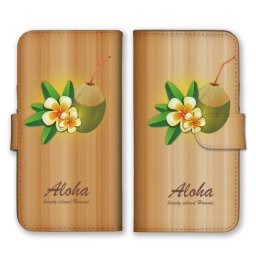 ＼全機種対応／ スマホケース 手帳型 スマホカバー 手帳タイプ スマートフォン ケース カバー 花 ヤシの実 ハワイアン アロハ グリーン かわいい おしゃれ カードホルダー付き カード収納 合皮 合成レザー
