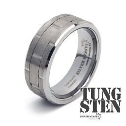 タングステン ごつめ リング メンズ 指輪 シルバー 銀 マット レンガ ブロック 金属アレルギー対応 オリジナル 男性