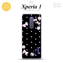 SO-03L SOV40 901SO Xperia 1 スマホケース ソフト カバー 花柄 ドット リボン 黒 +アルファベット nk-xp1-tp352i