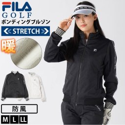 FILA GOLF フィラゴルフ ゴルフウェア レディース ジャケット 防風 保温 ストレッチ キルト ボンディング ブルゾン 長袖 ハイネック ワンポイント ロゴ アウター 軽量 スポーツ ブランド ゴルフ用 冬用 防寒 おしゃれ かわいい 黒 M L LL 秋 冬 2025fw karlas