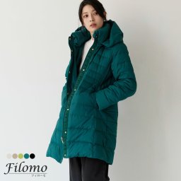 ダウンコート レディース きれいめ 軽量 ライトダウン フード付き Filomo ゴールド 金具 ブランド コート アウター 冬 女性 大きいサイズ ゆったり 30代 40代 50代 ミセス ギフト プレゼント (08000125r) バレンタイン 成人祝い