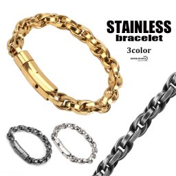 ステンレス ブレスレット 2重 チェーンブレスレット ゴールド シルバー ブラック メンズ 男性 マグネット シンプル 金属アレルギー対応