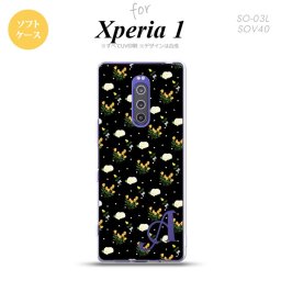 SO-03L SOV40 901SO Xperia 1 スマホケース ソフト カバー 花柄 バラ ドット 小 黒 +アルファベット nk-xp1-tp250i