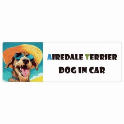 名入れ可 Airedale Terrier エアデールテリア 犬 カーステッカー シール DOG IN CAR 海 麦わら帽子 サングラス 夏 15x5cm 長方形 防水 屋外 屋内 車ステッカーステッカー 車 バイク サインステッカー カーサイン