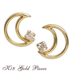 18金 ピアス キュービックジルコニア 18k K18 ゴールド 三日月 ムーン スタッドピアス 華奢 シンプル 両耳用 レディース 女性用 誕生日プレゼント 即納 妻 母 金属アレルギー 安心 激安 結婚式 お呼ばれ アクセサリー