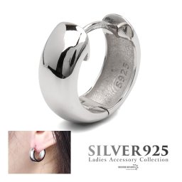 ピアス チャンキーフープピアス シルバー925 メンズ レディース 太め 甲丸 リング メタル 艶 光沢 シンプル シルバー silver 銀 片耳用 金属アレルギー対応 父の日 イヤリング 男性 女性