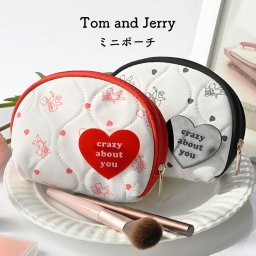 ポーチ トムとジェリー トムジェリ かわいい 可愛い おしゃれ 大人 女子 レディース メイク コスメ 化粧品 小物入れ ミニポーチ 小さめ 小さい ミニ コンパクト マチあり 自立 女性 女の子 キャラクター 雑貨 ハート キルティング キルト 白 ホワイト 赤 レッド 黒 ブラック