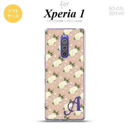 SO-03L SOV40 901SO Xperia 1 スマホケース ソフト カバー 花柄 バラ ドット ベージュ +アルファベット nk-xp1-tp246i