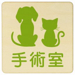 動物イラスト付 手術室 ナチュラルグリーン 14x14cm 正方形 木製 ドアプレート おしゃれ  動物病院 老犬ホーム 犬 猫 ネコ ドッグラン 動物園 ペットショップ ペット マナー お願い 獣医