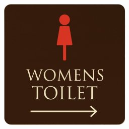 14x14cm トイレ 御手洗 TOILET トイレマーク ブラウン＆カラー WOMENS 右 矢印 ピクトサイン 木製ドアサイン ドアプレート インテリア 施設 案内