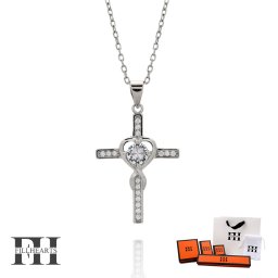FILL HEARTS ネックレス レディース 女性 大人 シルバー アクセサリー Heart & Cross クロス 十字架 ハート ジルコニア 金属アレルギー対応 シルバー925 S925 ロジウムメッキ 40cm 小さめ シルバーネックレス