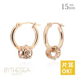 ハワイアンジュエリー フープピアス ピアス ピンクゴールド ピアス 外径15mm クロッシングピアス ハイビスカス 透かし バレル 樽 ゴールド 揺れる 片耳(1個)購入可 K14ピンクゴールド 14K 20G ゲージ BY THE SEA バイザシー プレゼント 夏 サマー 【品番：GE222R】