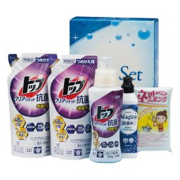 夏の贈り物お中元 ニオイクリアバラエティギフト セット内容/ライオントップクリアリキッド抗菌（詰替用）（350g）×2、ライオントップクリアリキッド抗菌（450g）･ライオンCHARMY Magica除菌+（220ml）･ネットスポンジ（中国）×各1