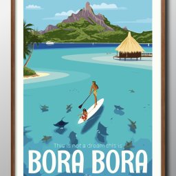 ボラボラ島 南国 夏 サマー 海 モダン A3 サイズ ポスター アート おしゃれ 絵画 インテリア 北欧 イラスト マット紙 艶消し アートパネル 額 フレーム デザイン 壁掛け ギフト 新築祝い ディスプレイ 引越し祝い　新生活　空間デザイン