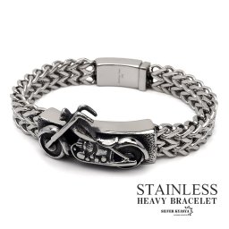 バイク ブレスレット ステンレス メンズ チェーンブレスレット シルバー 燻 ワイルド ごつい 重厚 ダブルフランコチェーン 金属アレルギー対応 父の日 男性
