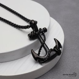 ステンレス ブラック錨ネックレス ブラックアンカーチェーン ベネチアンチェーン ボックスチェーン 碇 イカリ アンカー メンズ 男性 お洒落 人気 トレンド 流行り 金属アレルギー対応 父の日 ペンダント