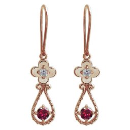 18金 フラワーピアス ルビー 花 フックピアス ミル打ち