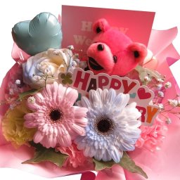 結婚祝いプレゼント フラワーアレンジメント ビーンベアー入り ハートバルーン1個入り 誕生日プレゼント おまかせで安心 デザイナーにおまかせ 生花使用 サイズS