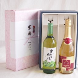 冬の贈り物お歳暮 感謝の贈り物ボックス 山梨県産デラウェア種甘口白ワインと国産ワインセット(甲州スパークリング 白ワインやや辛口(山梨県)720mlシャンモリ実りの収穫甘口白ワイン9度 766ml